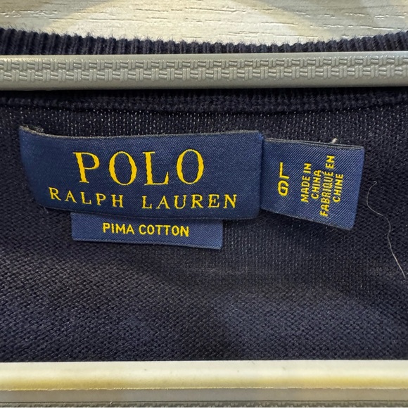 Ralph Lauren Pima Cotton V-Neck Sweater in Navy size Large - Picture 2 of 6